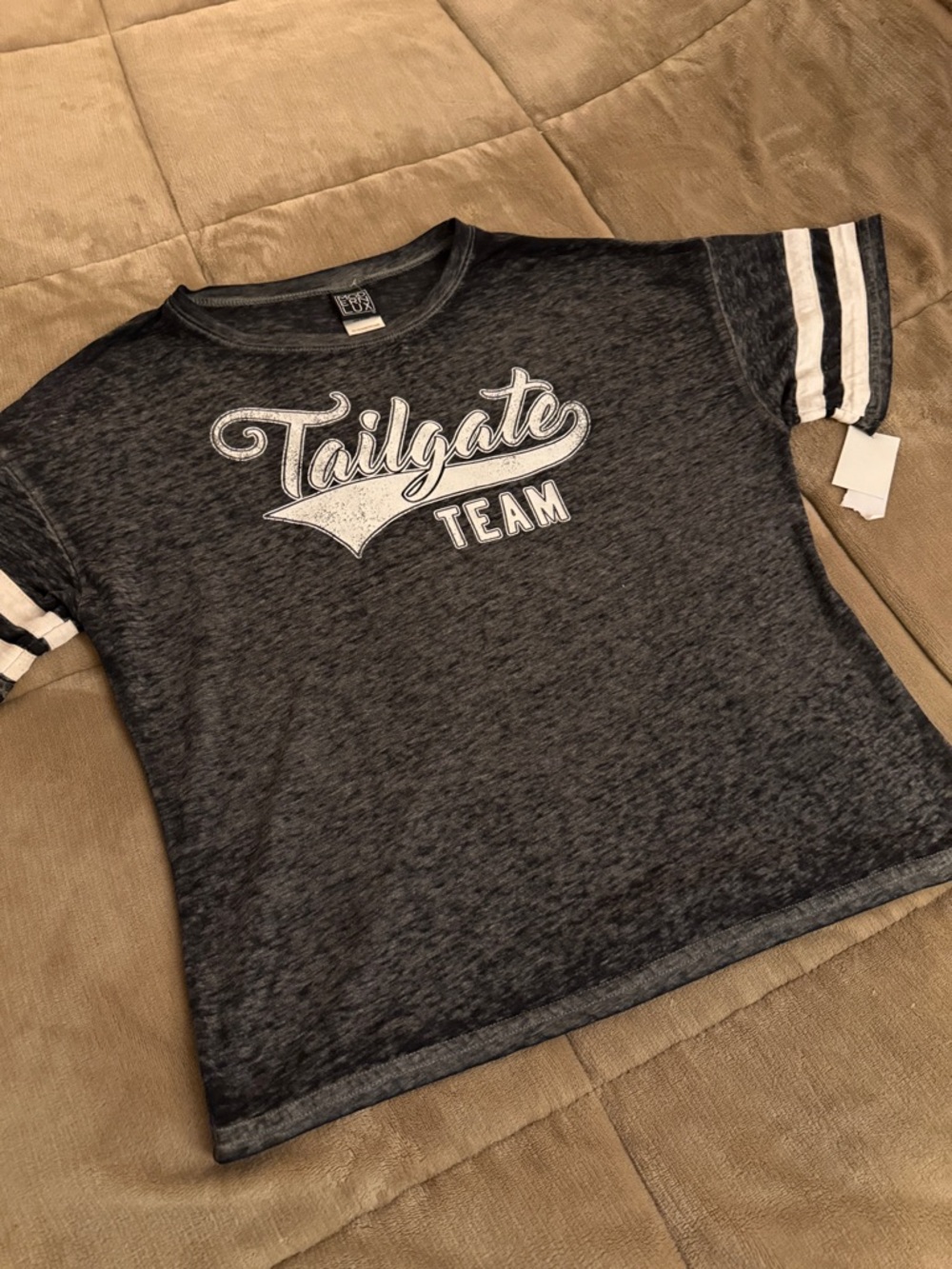 Modern Lux Charcoal Heather 'Tailgate Team' Short Sleeve Tee with White Stripes